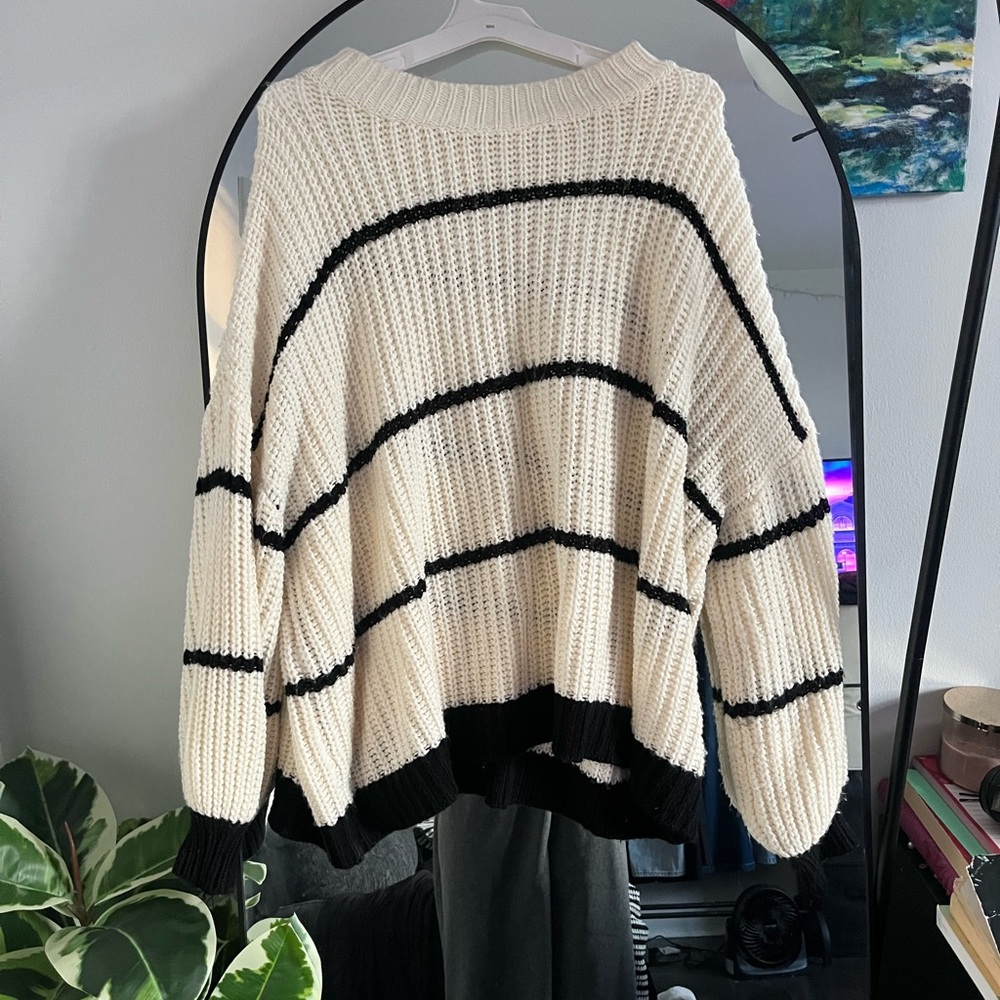 Cream and Black Striped Sweater